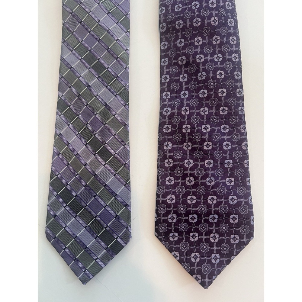 DKNY Van Heusen Purple Geometric Men's Silk Tie Lot‎